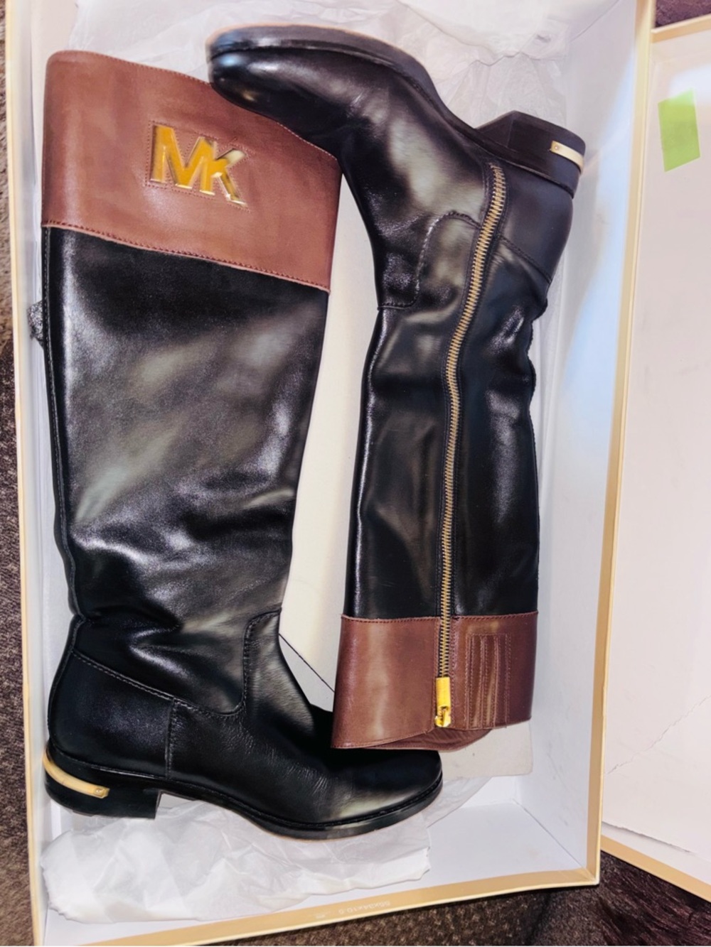 Michael Kors Hayley Black and Mocha Leather Tall Boots